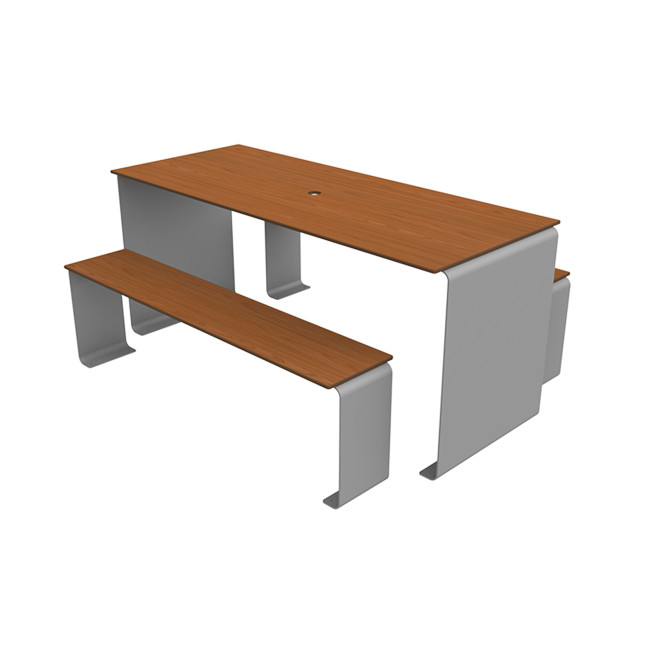 Rectangle Table + Metal Vinette / HPL HPL + Parasol - 6places - anthracite 7016 / clear chene