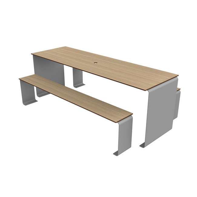 Rectangle Table + Metal Vinette / HPL HPL + Parasol - 8places - anthracite 7016 / clear chene
