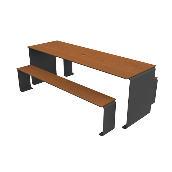 Rectangle Table + Metal Vinette / HPL HPL + Parasol - 8places - anthracite 7016 / clear chene