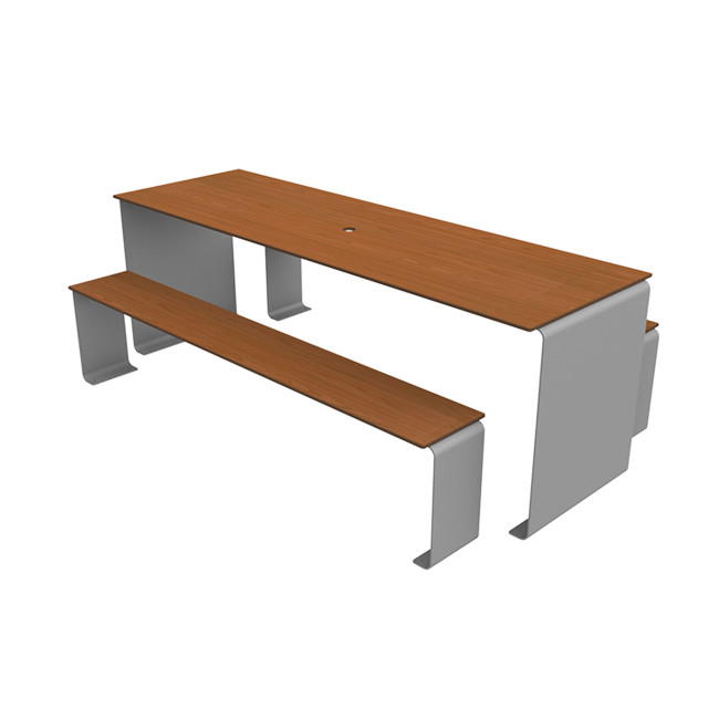 Rectangle Table + Metal Vinette / HPL HPL + Parasol - 8places - anthracite 7016 / clear chene