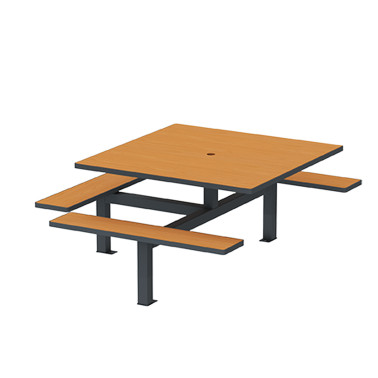 Square Table + Hanging Banquettes 6 + 1 Places Orpin Metal / HPL HPL + Parasol Hole - anthracite 7016 / cheen clai