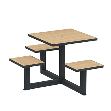 Square Table + Built-in Metal / HPL / HPL + Personal Hole - 3Lads + 1PMR - Anthracite 7016 / Clear Chene