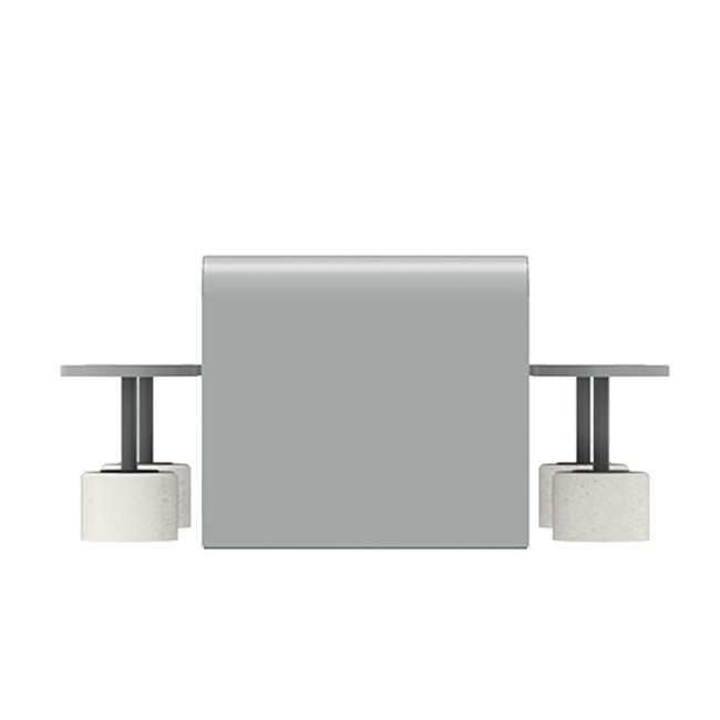 Table + Stools 4 + 1 Places Doriz concrete / metal / HPL to ankle + parasol hole - white sandblasted / anthracite 7016 / chene 