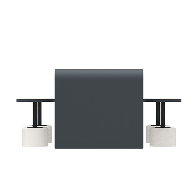 Table + Stools 4 + 1 Places Doriz concrete / metal / HPL to ankle + parasol hole - white sandblasted / anthracite 7016 / chene 