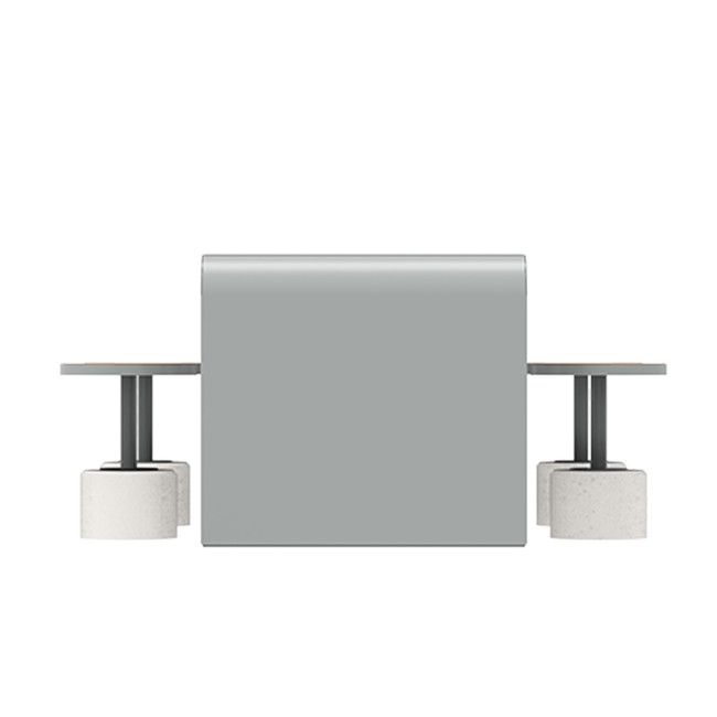 Table + Stools 4 + 1 Places Doriz concrete / metal / HPL to ankle + parasol hole - white sandblasted / anthracite 7016 / chene 
