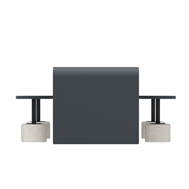 Table + Stools 4 + 1 Places Doriz concrete / metal / HPL to ankle + parasol hole - white sandblasted / anthracite 7016 / chene 