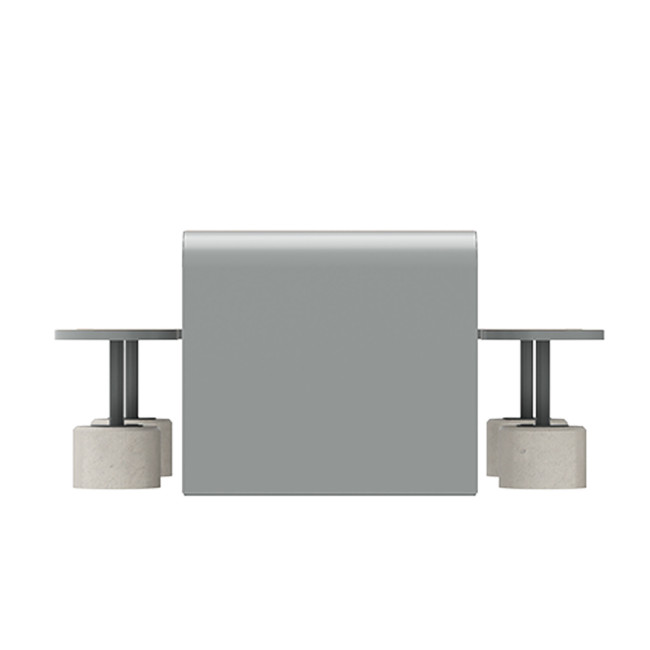 Table + Stools 4 + 1 Places Doriz concrete / metal / HPL to ankle + parasol hole - white sandblasted / anthracite 7016 / chene 