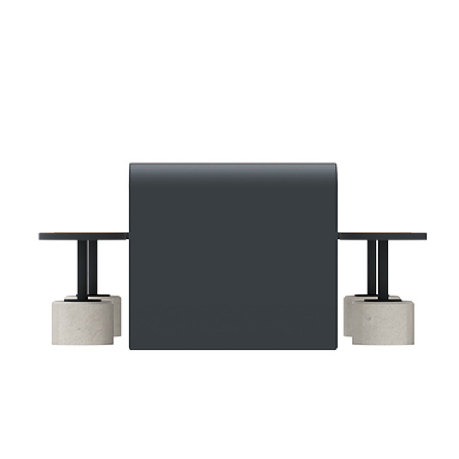 Table + Stools 4 + 1 Places Doriz concrete / metal / HPL to ankle + parasol hole - white sandblasted / anthracite 7016 / chene 