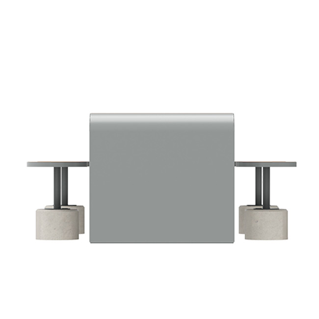 Table + Stools 4 + 1 Places Doriz concrete / metal / HPL to ankle + parasol hole - white sandblasted / anthracite 7016 / chene 