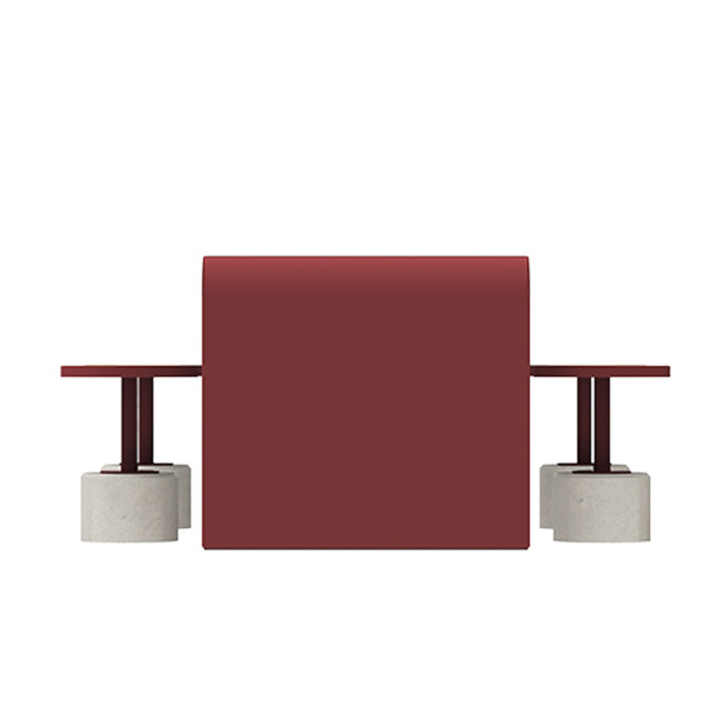 Table + Stools 4 + 1 Places Doriz concrete / metal / HPL to ankle + parasol hole - white sandblasted / anthracite 7016 / chene 