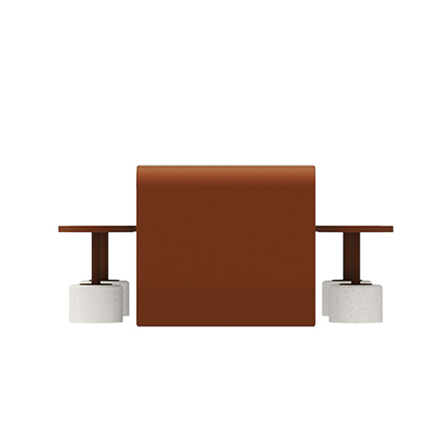 Table + Stools 4 + 1 Places Doriz concrete / metal / HPL to ankle + parasol hole - white sandblasted / anthracite 7016 / chene 