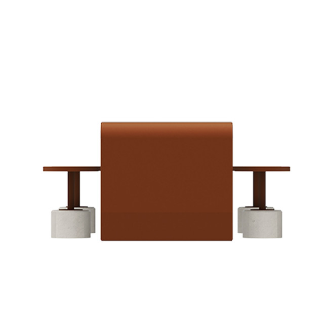 Table + Stools 4 + 1 Places Doriz concrete / metal / HPL to ankle + parasol hole - white sandblasted / anthracite 7016 / chene 