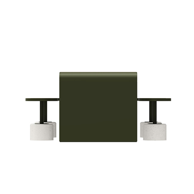 Table + Stools 4 + 1 Places Doriz concrete / metal / HPL to ankle + parasol hole - white sandblasted / anthracite 7016 / chene 