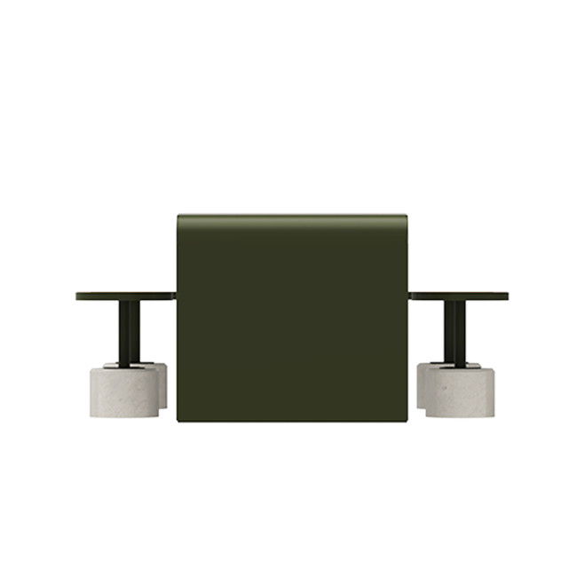 Table + Stools 4 + 1 Places Doriz concrete / metal / HPL to ankle + parasol hole - white sandblasted / anthracite 7016 / chene 