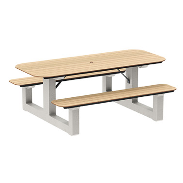 Rectangle Table + Integrated Banquettes 6 Places Concrete Boity / metal / HPL + Parasol Hole - shortbread / anthracite 7016 /