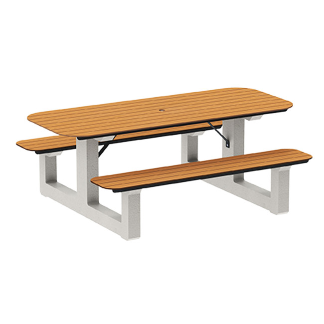 Rectangle Table + Integrated Banquettes 6 Places Concrete Boity / metal / HPL + Parasol Hole - shortbread / anthracite 7016 /