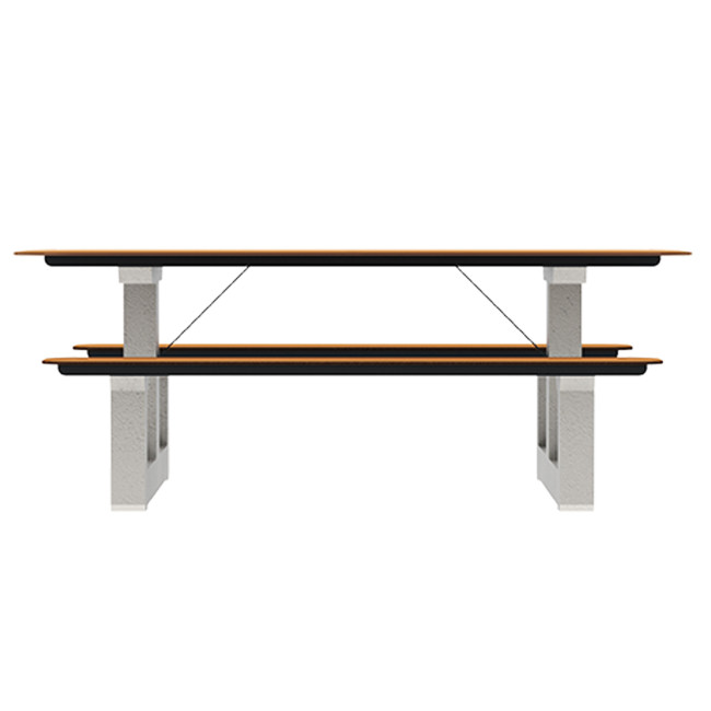 Rectangle Table + Integrated Banquettes 6 Places Concrete Boity / metal / HPL + Parasol Hole - shortbread / anthracite 7016 /