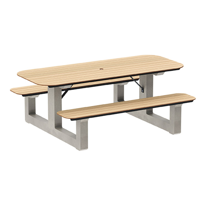 Rectangle Table + Integrated Banquettes 6 Places Concrete Boity / metal / HPL + Parasol Hole - shortbread / anthracite 7016 /