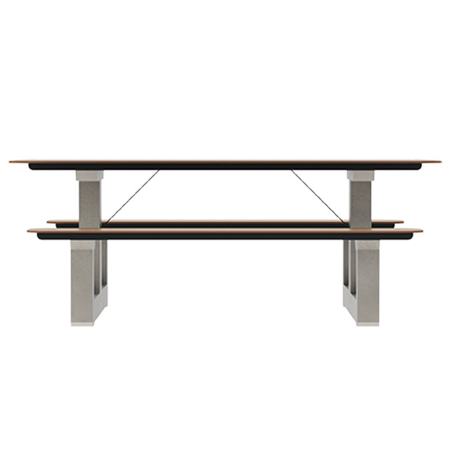Rectangle Table + Integrated Banquettes 6 Places Concrete Boity / metal / HPL + Parasol Hole - shortbread / anthracite 7016 /