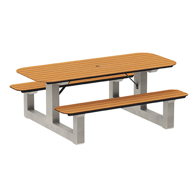 Rectangle Table + Integrated Banquettes 6 Places Concrete Boity / metal / HPL + Parasol Hole - shortbread / anthracite 7016 /