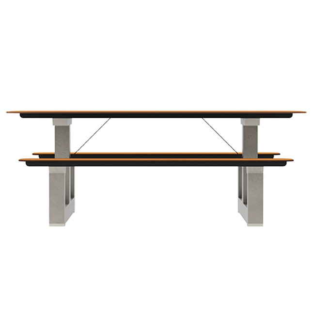 Rectangle Table + Integrated Banquettes 6 Places Concrete Boity / metal / HPL + Parasol Hole - shortbread / anthracite 7016 /