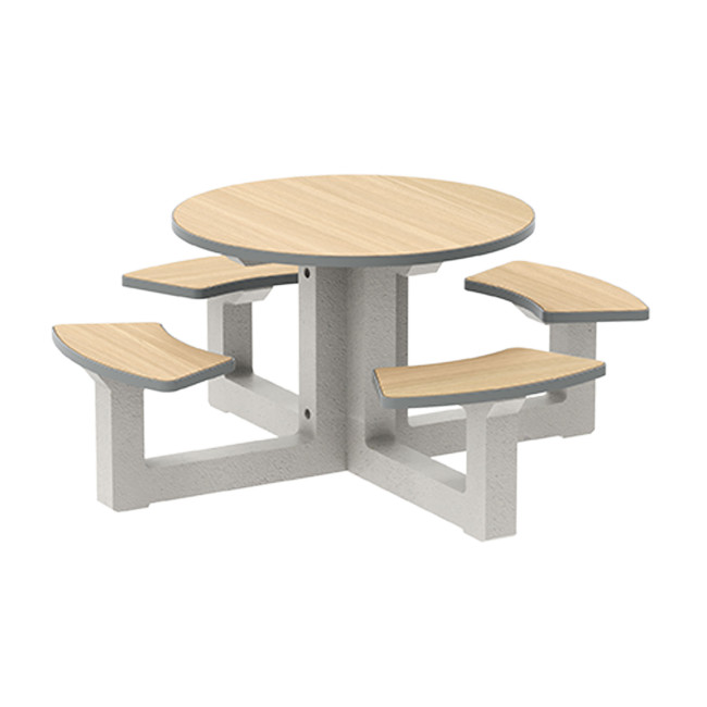 Round Table + Built-in 4-seater Concrete Rolia / Metal / HPL - Sandblazing White / Anthracite 7016 / Clear Chene