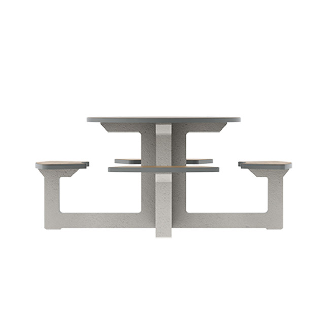Round Table + Built-in 4-seater Concrete Rolia / Metal / HPL - Sandblazing White / Anthracite 7016 / Clear Chene