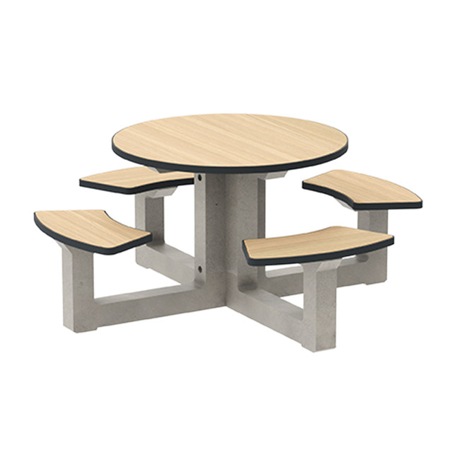 Round Table + Built-in 4-seater Concrete Rolia / Metal / HPL - Sandblazing White / Anthracite 7016 / Clear Chene