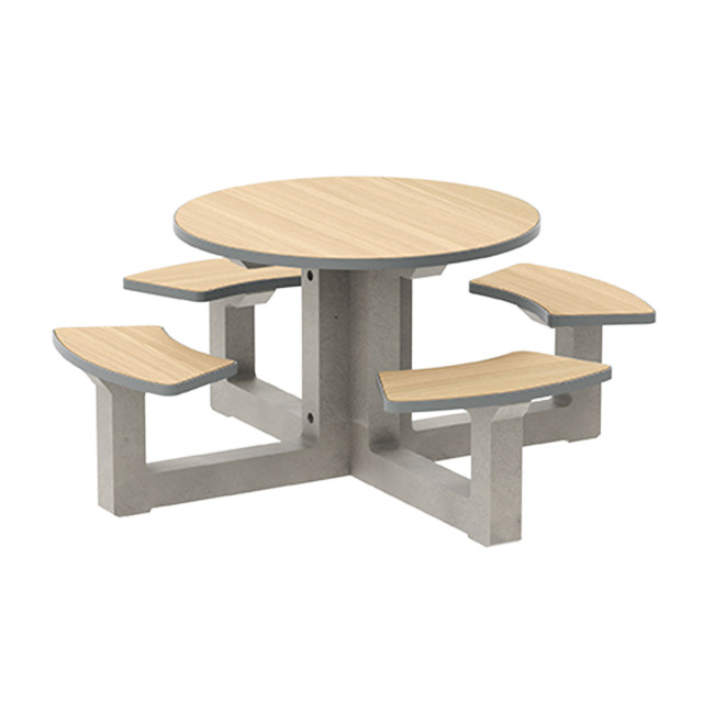 Round Table + Built-in 4-seater Concrete Rolia / Metal / HPL - Sandblazing White / Anthracite 7016 / Clear Chene