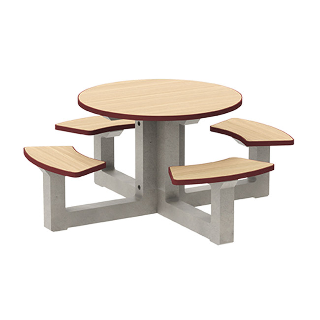 Round Table + Built-in 4-seater Concrete Rolia / Metal / HPL - Sandblazing White / Anthracite 7016 / Clear Chene