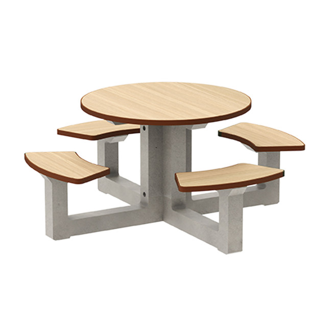 Round Table + Built-in 4-seater Concrete Rolia / Metal / HPL - Sandblazing White / Anthracite 7016 / Clear Chene