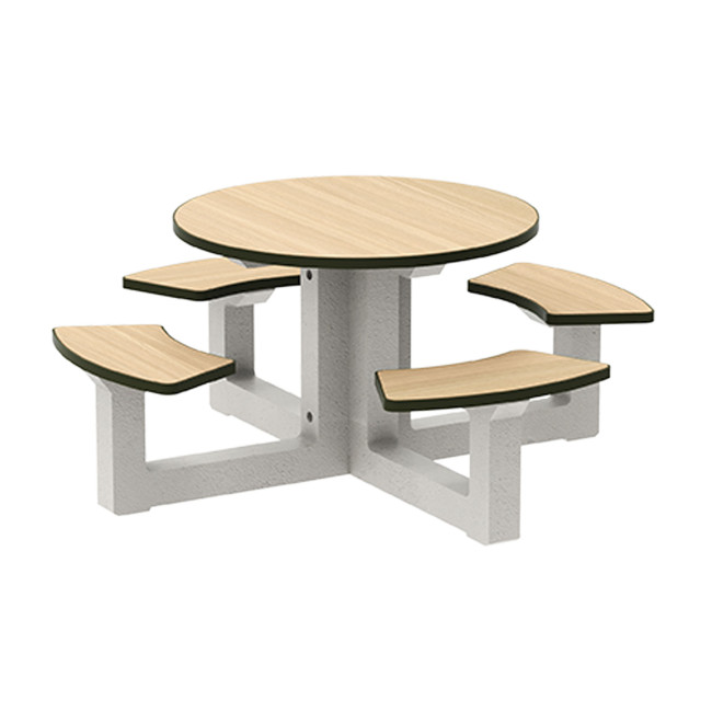 Round Table + Built-in 4-seater Concrete Rolia / Metal / HPL - Sandblazing White / Anthracite 7016 / Clear Chene