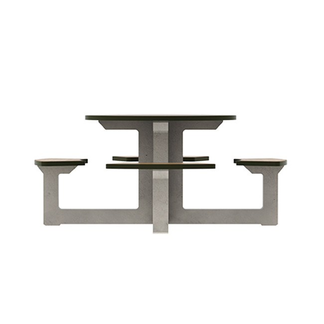 Round Table + Built-in 4-seater Concrete Rolia / Metal / HPL - Sandblazing White / Anthracite 7016 / Clear Chene