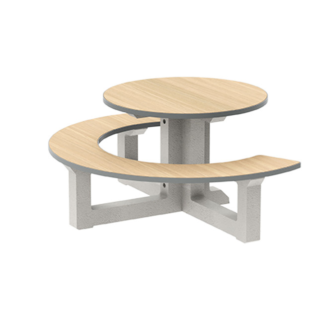 Round Table + Built-in Block 3 + 1 Seater Rolia PMR Concrete / Metal / HPL - Sandy White / Anthracite 7016 / Clear Chene