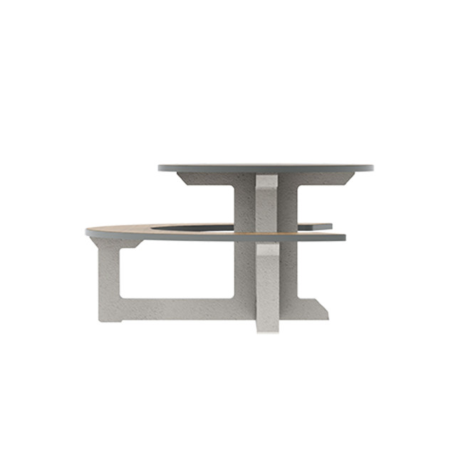 Round Table + Built-in Block 3 + 1 Seater Rolia PMR Concrete / Metal / HPL - Sandy White / Anthracite 7016 / Clear Chene