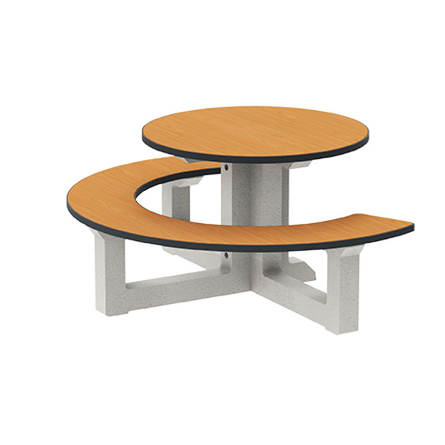 Round Table + Built-in Block 3 + 1 Seater Rolia PMR Concrete / Metal / HPL - Sandy White / Anthracite 7016 / Clear Chene