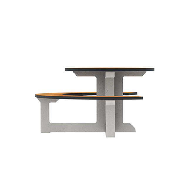 Round Table + Built-in Block 3 + 1 Seater Rolia PMR Concrete / Metal / HPL - Sandy White / Anthracite 7016 / Clear Chene