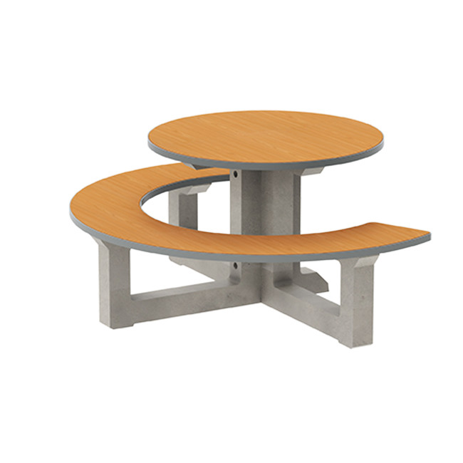 Round Table + Built-in Block 3 + 1 Seater Rolia PMR Concrete / Metal / HPL - Sandy White / Anthracite 7016 / Clear Chene