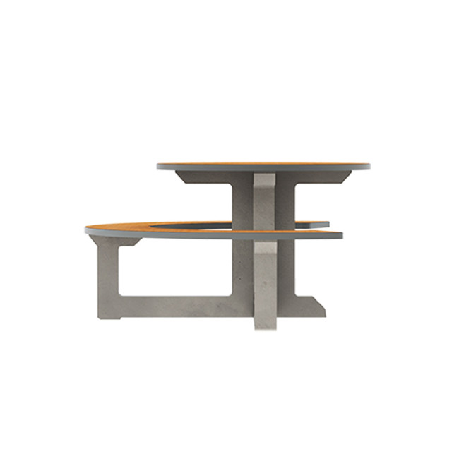 Round Table + Built-in Block 3 + 1 Seater Rolia PMR Concrete / Metal / HPL - Sandy White / Anthracite 7016 / Clear Chene