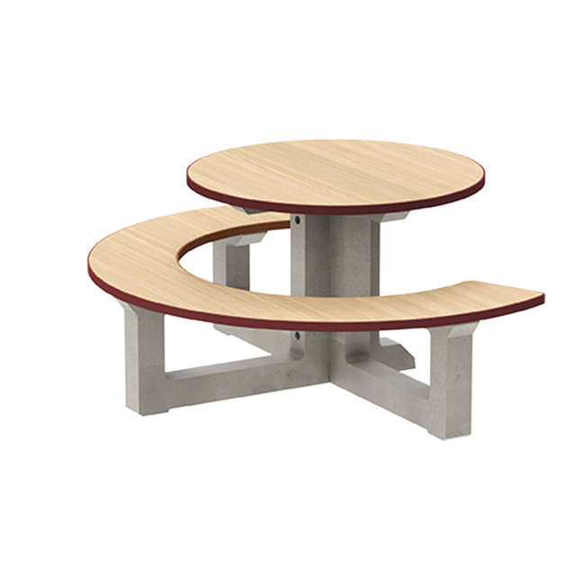 Round Table + Built-in Block 3 + 1 Seater Rolia PMR Concrete / Metal / HPL - Sandy White / Anthracite 7016 / Clear Chene
