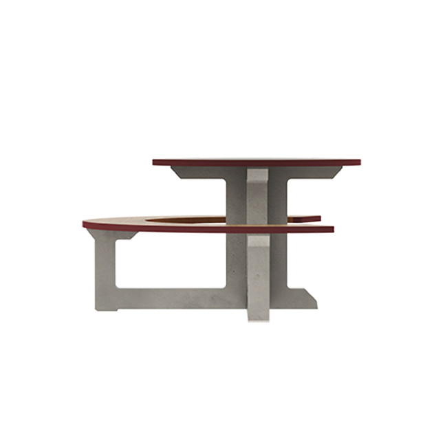 Round Table + Built-in Block 3 + 1 Seater Rolia PMR Concrete / Metal / HPL - Sandy White / Anthracite 7016 / Clear Chene