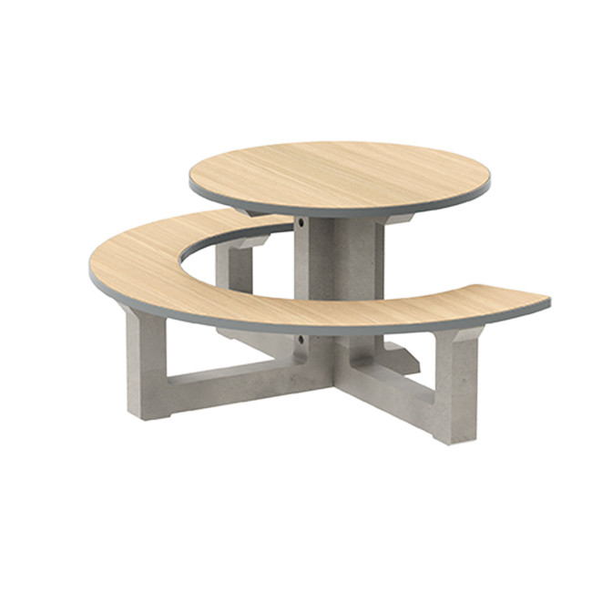 Round Table + Built-in Block 3 + 1 Seater Rolia PMR Concrete / Metal / HPL - Sandy White / Anthracite 7016 / Clear Chene