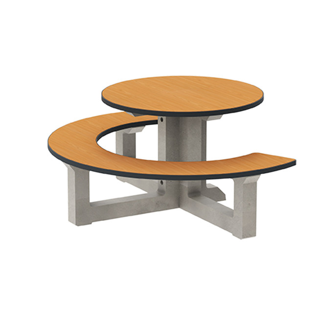 Round Table + Built-in Block 3 + 1 Seater Rolia PMR Concrete / Metal / HPL - Sandy White / Anthracite 7016 / Clear Chene