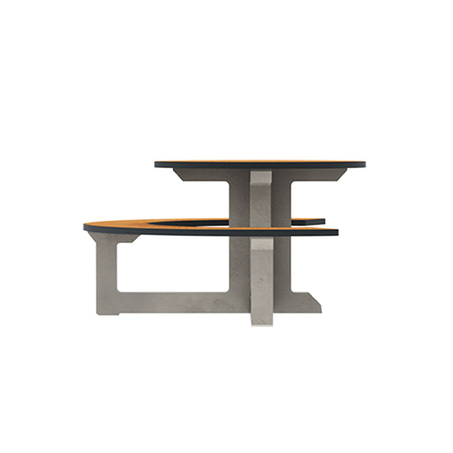 Round Table + Built-in Block 3 + 1 Seater Rolia PMR Concrete / Metal / HPL - Sandy White / Anthracite 7016 / Clear Chene