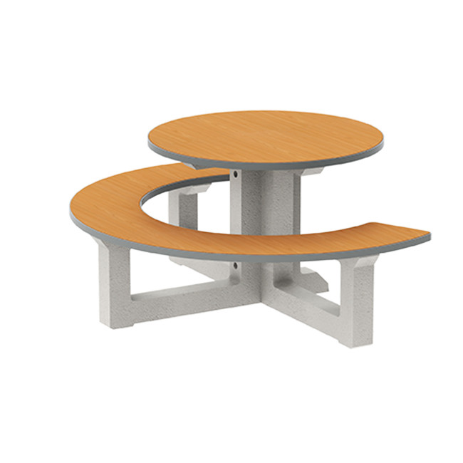 Round Table + Built-in Block 3 + 1 Seater Rolia PMR Concrete / Metal / HPL - Sandy White / Anthracite 7016 / Clear Chene