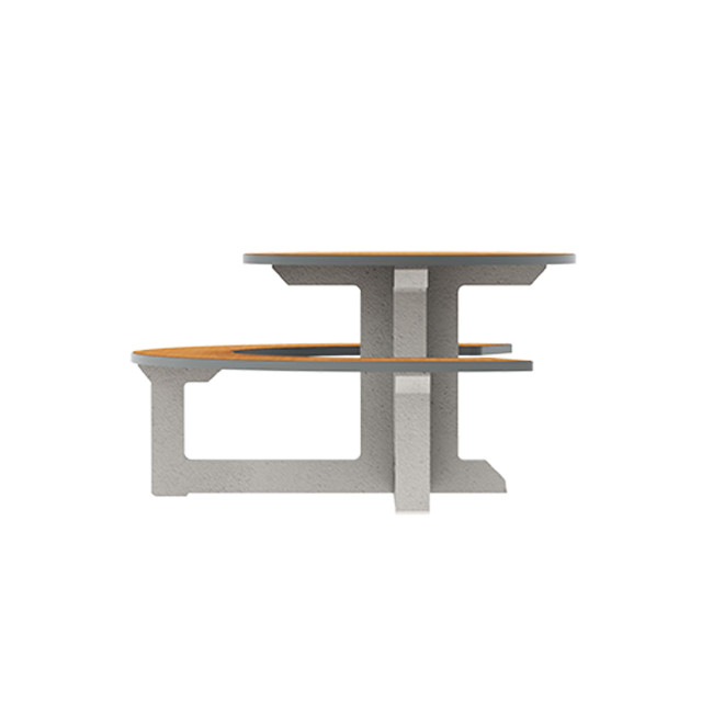 Round Table + Built-in Block 3 + 1 Seater Rolia PMR Concrete / Metal / HPL - Sandy White / Anthracite 7016 / Clear Chene