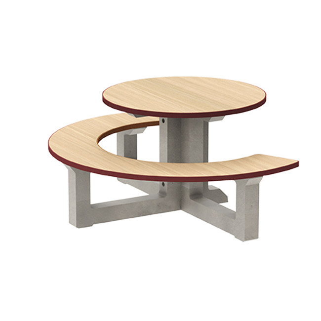 Round Table + Built-in Block 3 + 1 Seater Rolia PMR Concrete / Metal / HPL - Sandy White / Anthracite 7016 / Clear Chene
