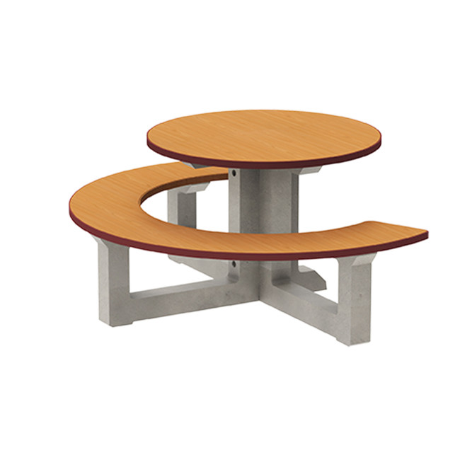Round Table + Built-in Block 3 + 1 Seater Rolia PMR Concrete / Metal / HPL - Sandy White / Anthracite 7016 / Clear Chene