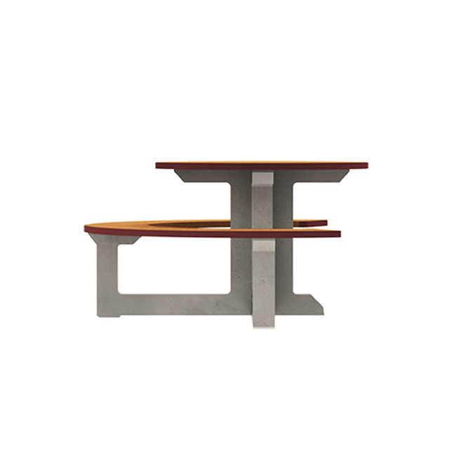 Round Table + Built-in Block 3 + 1 Seater Rolia PMR Concrete / Metal / HPL - Sandy White / Anthracite 7016 / Clear Chene