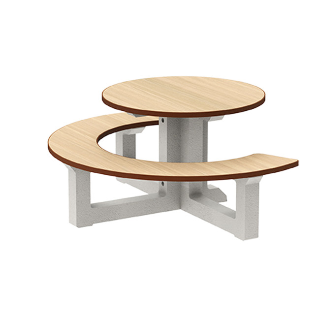 Round Table + Built-in Block 3 + 1 Seater Rolia PMR Concrete / Metal / HPL - Sandy White / Anthracite 7016 / Clear Chene